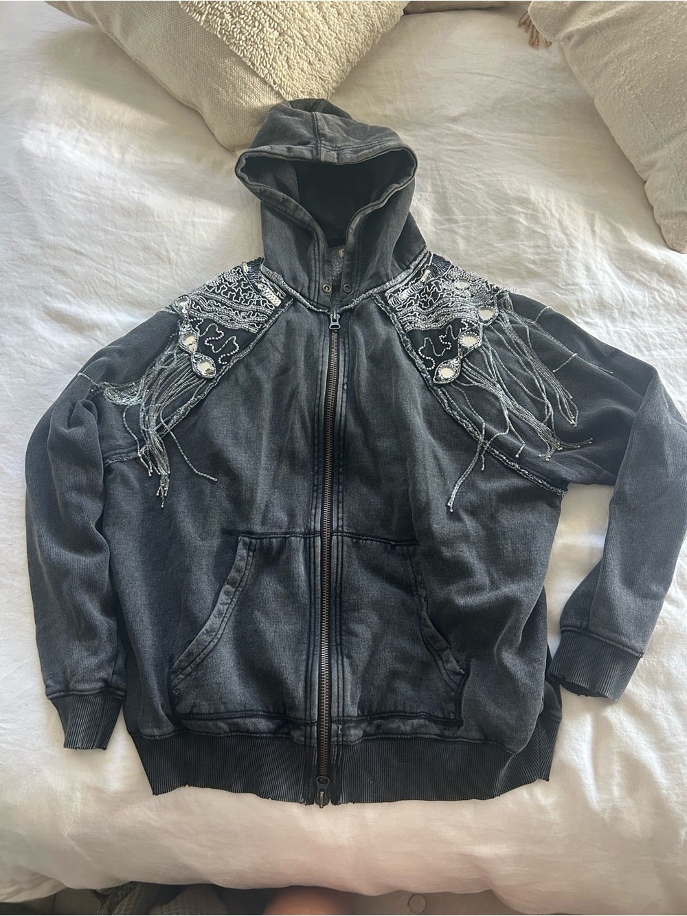 We The Free Gray and Black Cozy Fleece-Lined Hoodie